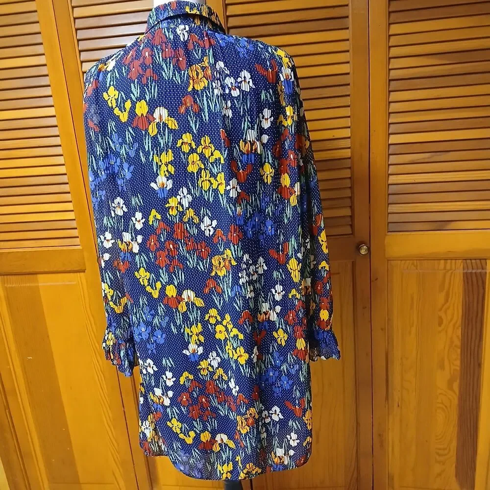 Tory Burch Multicolor Livia Iris Garden Shirtdress Blue Floral Ruffle Size 2